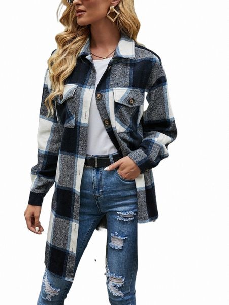 

women's down & parkas plaid flap pocket drop shoulder overcoat g5yc#, Black