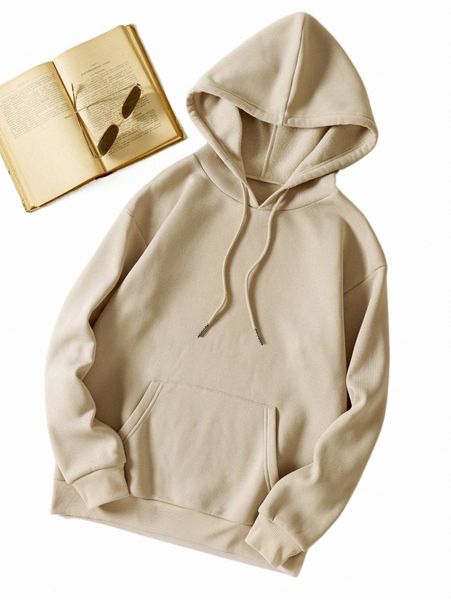 

women's hoodies & sweatshirts solid kangaroo pocket thermal lined drawstring hoodie w7c9#, Black
