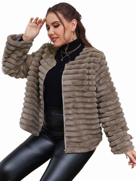 

plus size outerwear & coats plus textured zip up flannel jacket j91s#, Black