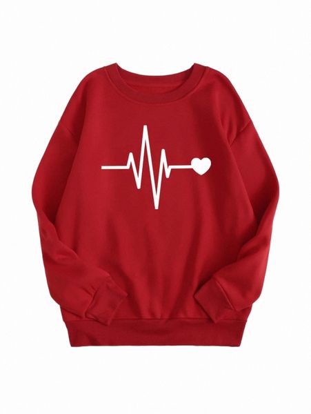 

women's hoodies & sweatshirts heart print thermal lined sweatshirt b9hb#, Black