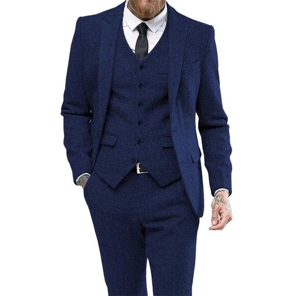 

men's suits blazers winter wool tweed mens suits herringbone 3 piece jacket vest pants set for groom wedding tuxedo formal business bla, White;black