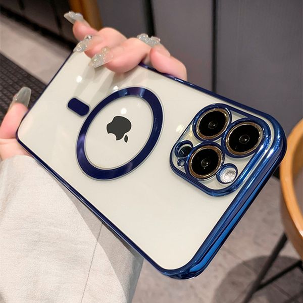

luxury cases for magsafe sierra blauw plating cover for iphone 14 13 12 11 pro max xr xs x 8 7 plus se2 magnetische draadloze lading case