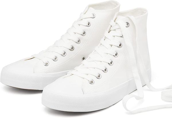 

white&white high-canvas sports classic canvas walking sneakers
