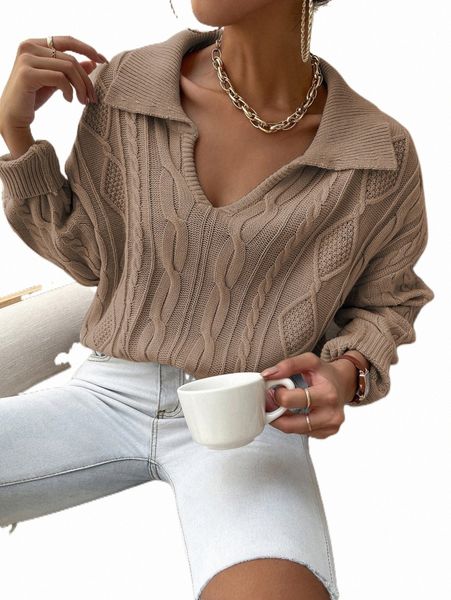 

women's sweaters v-neck collared cable knit sweater a46i#, White;black