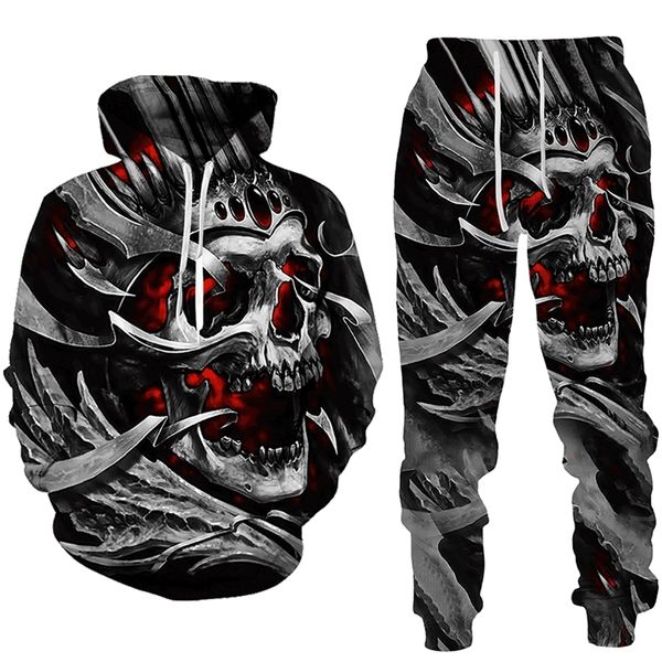 

men's tracksuits punk 3d skull printed hoodies pants suits cool mens womens fashion autumn winter casual pullover sweatshirts sets stre, Gray
