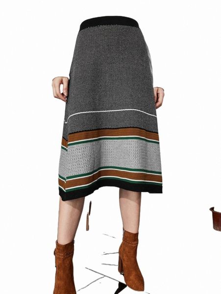 

women's sweaters high waist striped knit skirt l7pa#, White;black