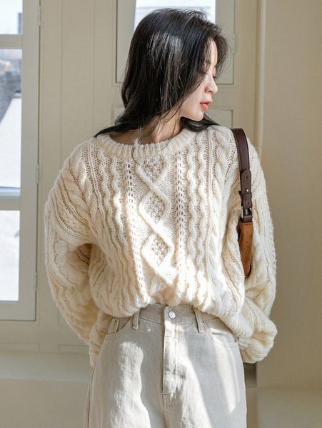 

women's sweaters dazy-less cable knit drop shoulder sweater g7ke#, White;black