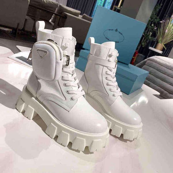 

boots quality winter high womens boots calfskin martin shoe detachable nylon pouch combat shoes ladies outdoor thick bottom mid-length boot, Black