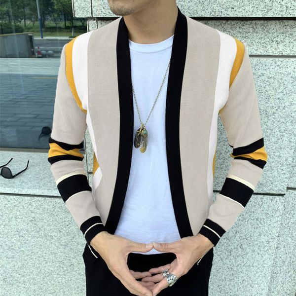 

men s sweaters splicing contrast coat casual men coat tricot cardigan knitted casaco masculino hombre l220909, White;black