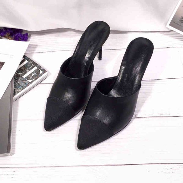 

sandals pointed toe tweed heeled slipper women mixed colo rs summer luxury outside dress shee oskin shoes, Black