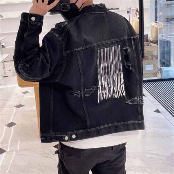

paris jackets balencaigass coat home b 22 new men's and women's blue black back waterfall letter embroidery bar code grinding hole, Black;brown