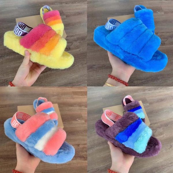 

women slippers neon yellow blue pantoufle women's kids girl furry sandals boots fur slipper hausschuhe famous luxury pantoufles de2526, Black