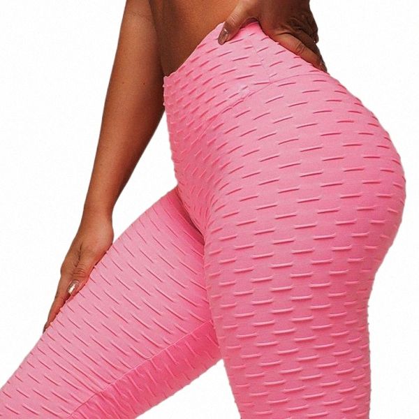 

women's leggings women's leggings salspor bubble sports high waist stretch breathable running solid color peach hip push up pants, Black