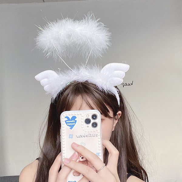 

hair accessories women s girl s super fairy headband angel headdress kawaii lolita glowing white feathers elfs ears cosplay anime 220909, Slivery;white