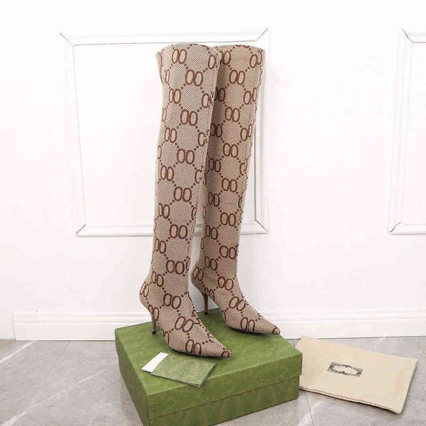 

stiletto ankle boots booties knitted sock over knee-high tall stretch thigh-high pointed toe the hacker project aria for women luxury j5ux, Black