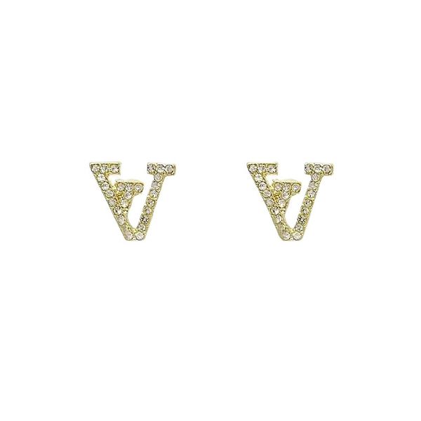 

wholesale women 18k gold plated designer ear stud earrings designers geometry letters crystal rhinestone earring wedding party jewerlry gift, Golden;silver