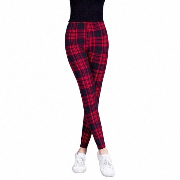 

women's leggings women's leggings female fitness women print plaid lady slim pencil pants push up elastic waist trousers n8rf#, Black