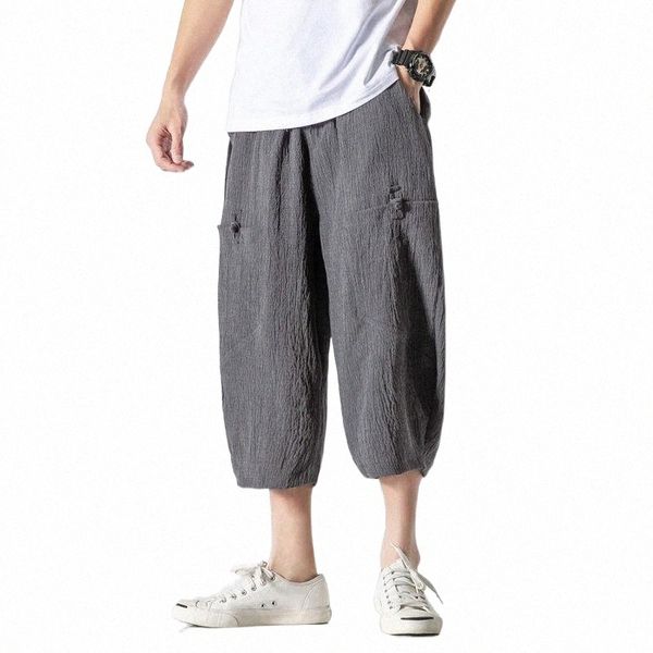 

men's pants mrgb men's pants solid color harem wide leg ice silk male trousers loose casual men chinese style clothes 49sy#, Black