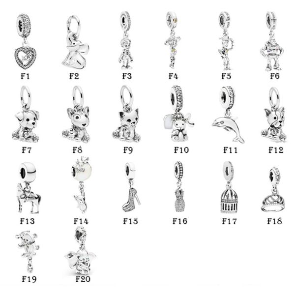 

new 925 sterling silver fit pandora charms bracelets dog cat elephant crown dress birdcage horse dangle charm for european women weddin293z, Golden;silver