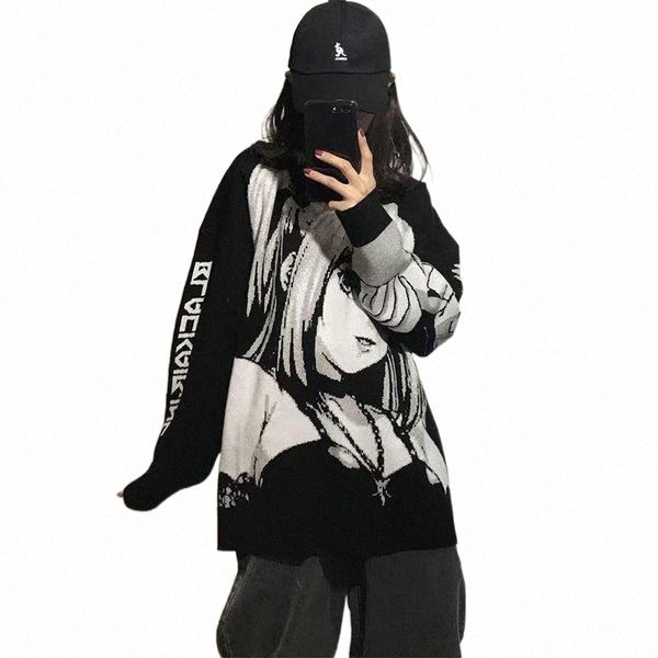 

women's sweaters women's sweaters vintage female's hiphop sweater harajuku streetwear retro japanese style anime autumn knitt, White;black