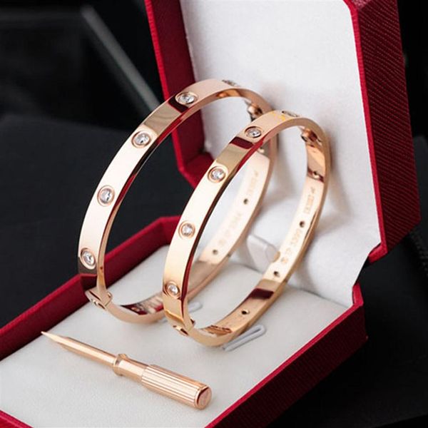 

love heart bracelet bangles women men 4cz stone titanium steel screw screwdriver bracelets gold silver rose nail bracelet jewelry origi202n, Black