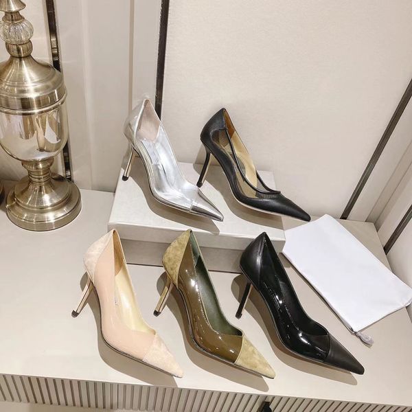 

women 's dress shoes splicing high heels simple wedding work casual shallow mouth pointed wedding shoess with box and dustbag, Black