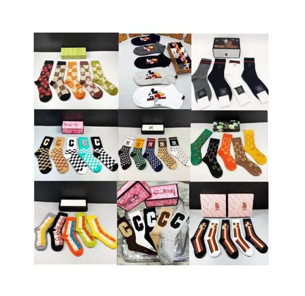 

fashion designer men's socks women's luxury cotton socks classic design breathable comfortable 5 pairs/box trends, Black