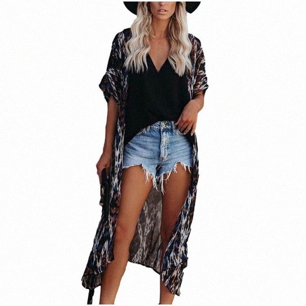 

women's swimwear women boho floral printed long blouse loose shawl kimono cardigan beach cover up shirt outwear blusa mujer feminina#g3, White;black