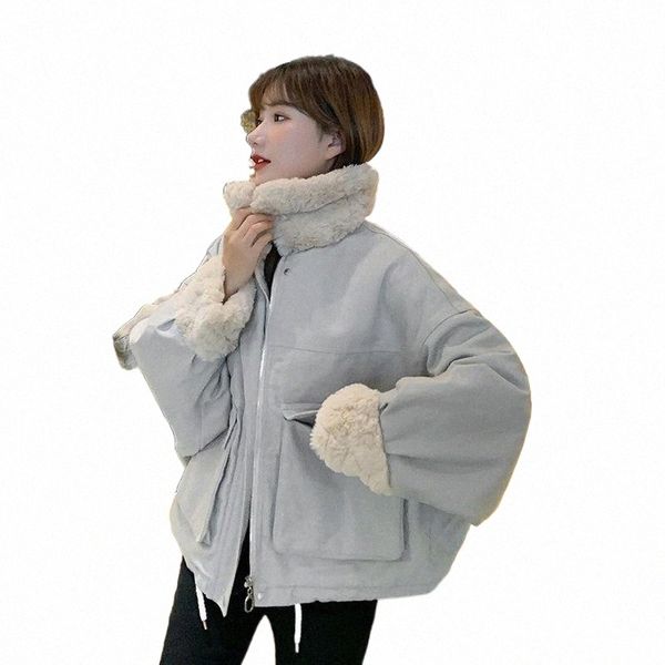 

women's fur & faux fur women's fur & faux 2021 winter plush thickened cotton clothes female lamb wool small korean fashion loose c, Black