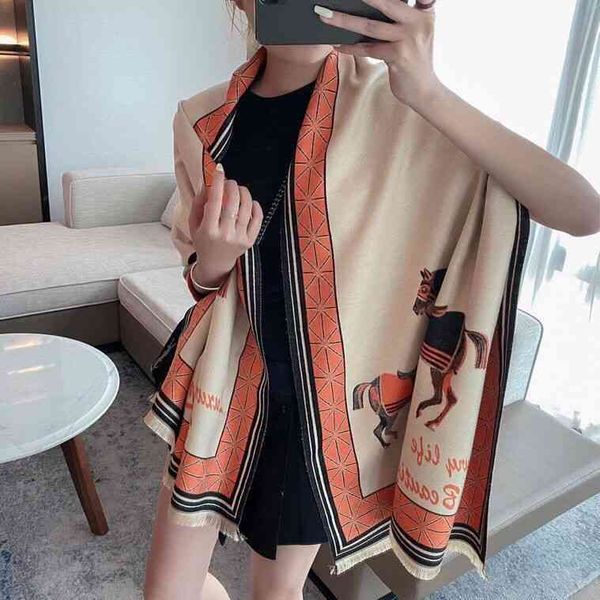 

design 21 new imitation cashmere scarf women's autumn and scarf warm thickened long two-color shawl women, Blue;gray