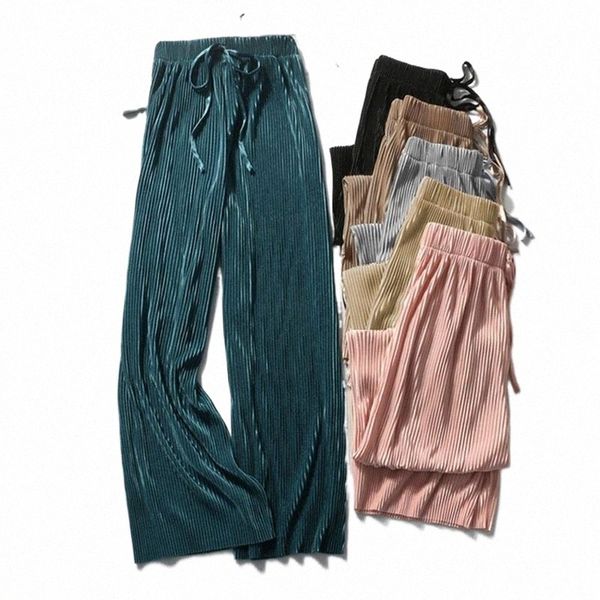 

women's leggings women's leggings summer wide leg pants for women casual elastic high waist 2022 fashion loose long pleated pant t, Black