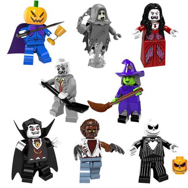 

mini toy figure pumpkin head ghost moster fighter headless horseman vampire witch werewolf zombie building block brick halloween gift242k