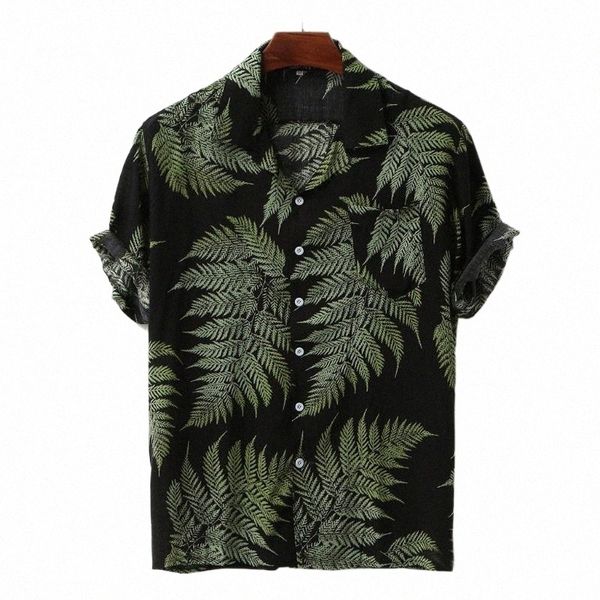 

men's casual shirts men's casual shirts leaf print for men colorful summer short sleeve loose buttons hawaiian beach plus size blo, White;black