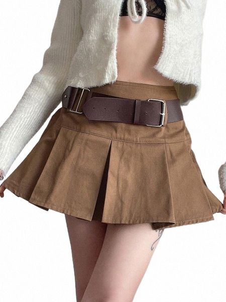 

skirts skirts casual brown pleated mini skirt ladies high waisted short womens with belt korean fashion 90s summer streetskirts j5n0#, Black