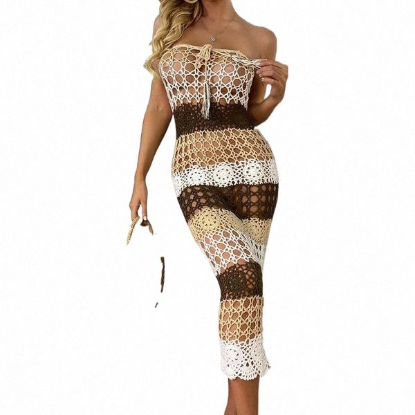 

women's swimwear crochet hollow out beach long dress women patchwork tube bikini swimwear bathing suit cover ups beachwear women's, White;black