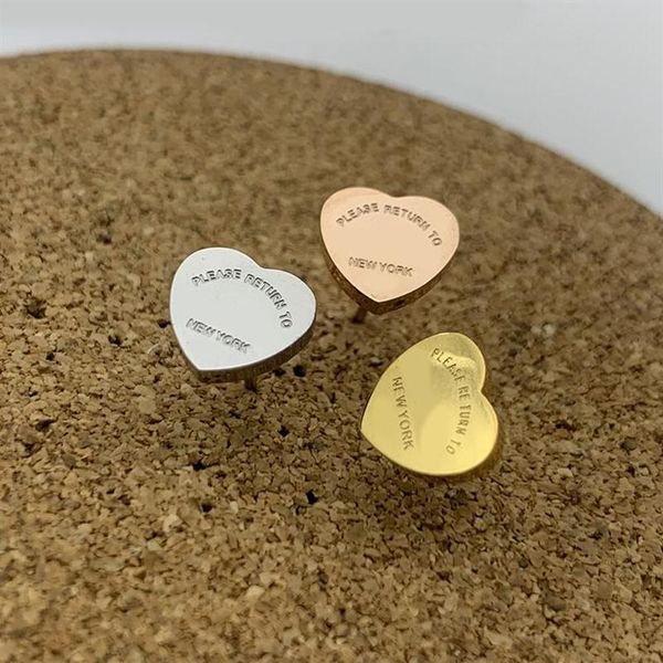 

designer t gold heart earring women rose stud couple flannel bag stainless steel 10mm thick piercing jewelry gifts woman accessories wh2604, Golden;silver