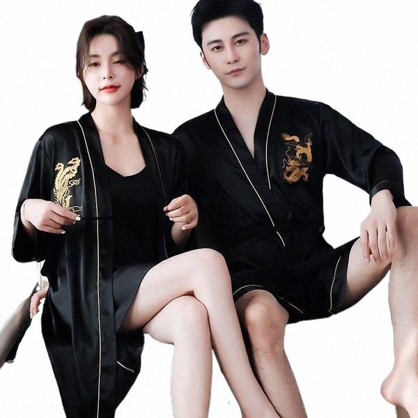 

women's sleepwear yidanna women pajamas set polyester nightwear long sleeved sleepwear spring and autumn couple sleepshirt men pyjamas, Black;red