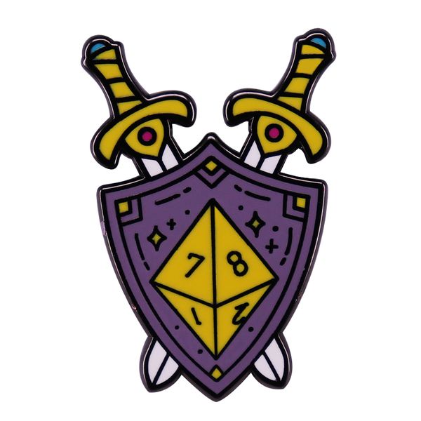 

gorgeous d8 dice shield lapel pin brooch perfect for all of the dungeon and dragons lovers out there, Blue