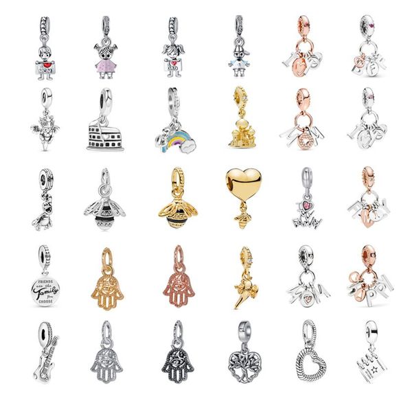 

925 sterling silver dangle charm new exquisite and warm rose gold perfect family beads bead fit pandora charms bracelet diy jewelry acc2027, Bronze;silver