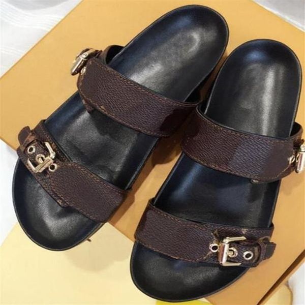 

designer woman sandals cartoon big head slippers anatomic leather sandal belt buckle slides summer luxury flip flops el bath flat slipp302c, Black