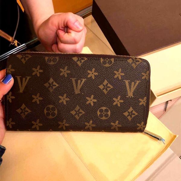 

designer fashion women wallet genuine leather wallet single zipper wallets lady ladies long classical purse with box card 60017 with box and, Red;black
