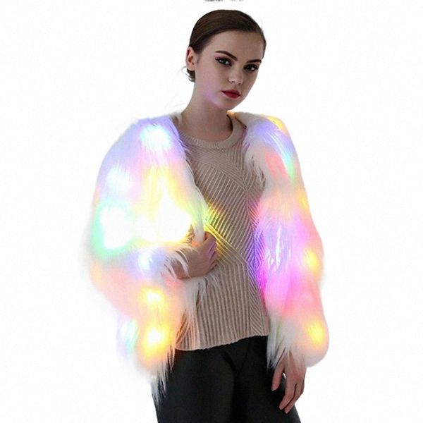

women's fur & faux fur women's fur & faux yfashion led light festival coat cosplay chrismas holloween costume club party coats jac, Black