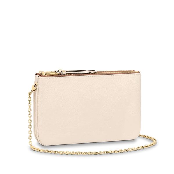 

bags cross body golden chain double zip pochette bicolor in beige women small genuine leather totes shoulder crossbody bags goods m80084