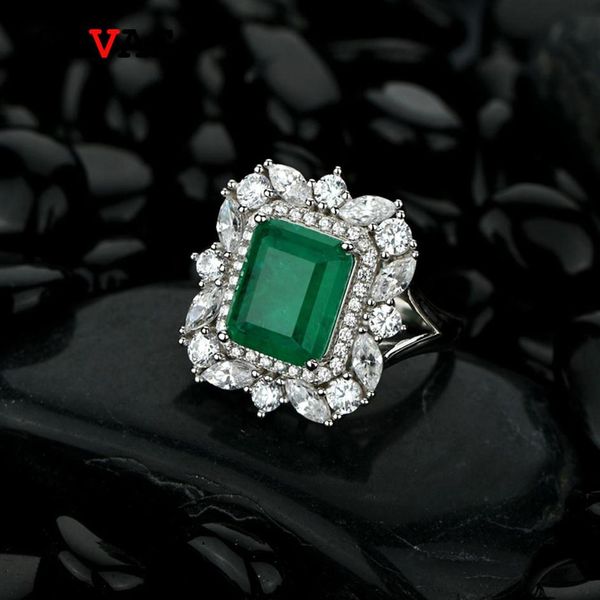 

oevas 100% 925 sterling silver synthesis emerald wedding rings for women sparkling high carbon diamond party fine jewelry gifts282p, Golden;silver