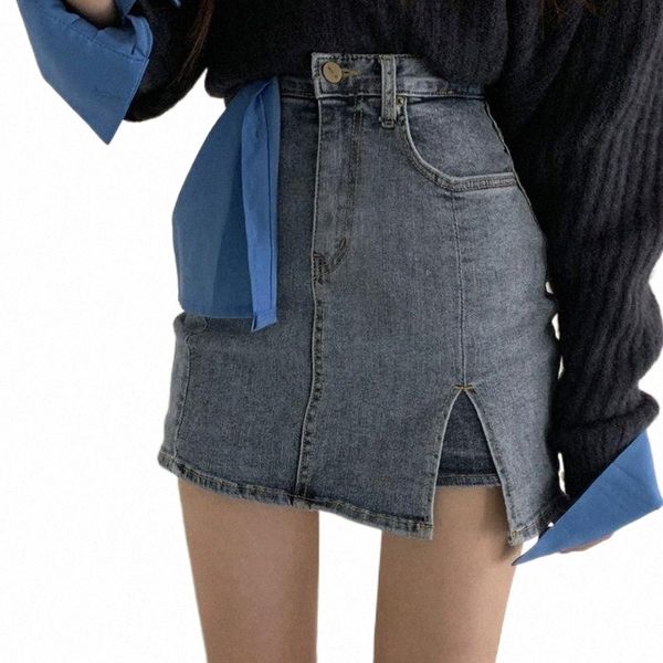 

skirts skirts fashion korean high waist with pocket mini bodycon jeans harajuku cotton girls blue slit summer women denim skirt b5og#, Black