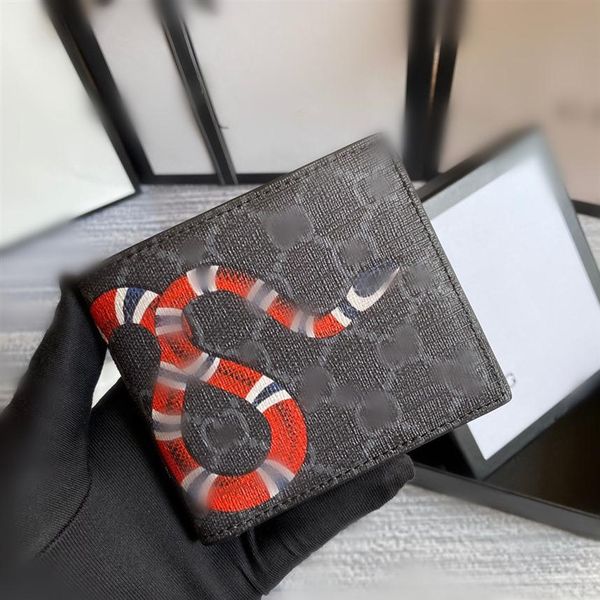 

men animal short wallet leather black snake tiger bee wallets women long style luxury purse card holders with box2238, Red;black