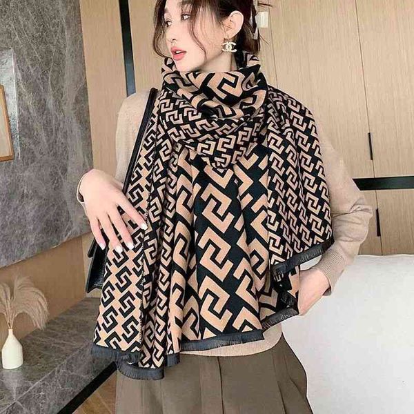 

design scarf female cashmere scarf 2021 spring and autumn new net red korean version fashion versatile wool shawl bib, Blue;gray