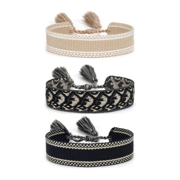 

2021 friendship charm bracelet for women men adjustable embroidery tassel vintage couple braided jewelry with clear bag299n, Golden;silver