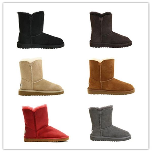 

australia u-double-g kids short snow boots chestnut black grey youth button sheepskin leather slip-on fur lined 1 button winter boots288s