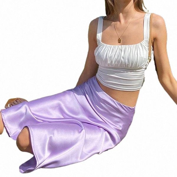 

skirts skirts solid purple satin silk skirt women high waisted summer long 2022 elegant ladies office midi springskirts z98y#, Black